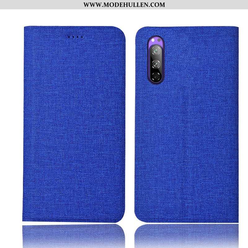 Hülle Sony Xperia 5 Schutz Baumwolle Und Leinen Folio Alles Inklusive Anti-sturz Blau