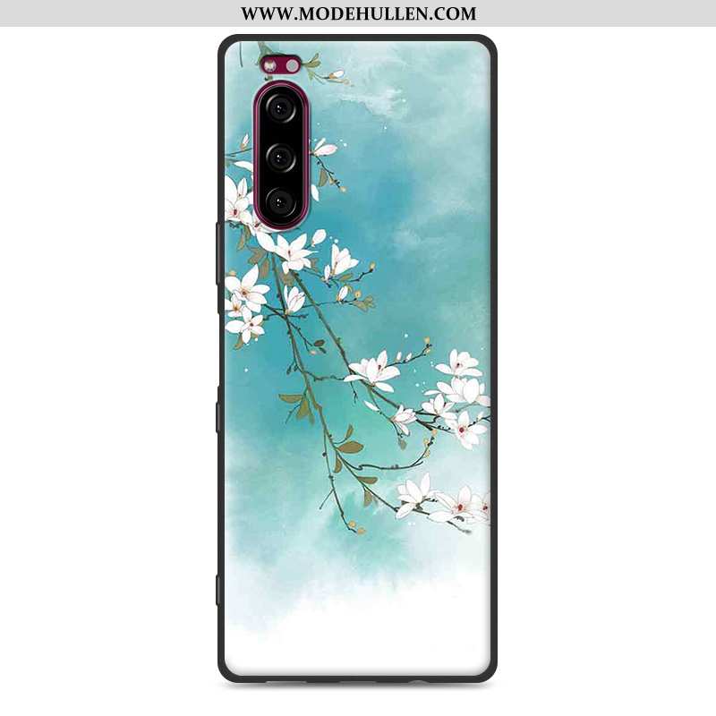 Hülle Sony Xperia 5 Weiche Persönlichkeit Blau Blumen Case Frisch Kreativ