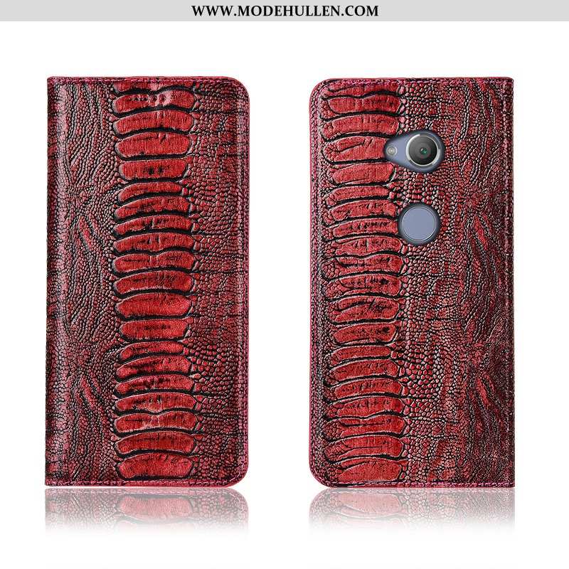 Hülle Sony Xperia L2 Silikon Schutz Case Clamshell Handy Weiche Echt Leder Braun