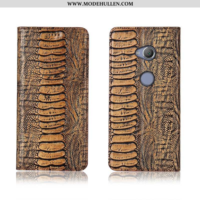 Hülle Sony Xperia L2 Silikon Schutz Case Clamshell Handy Weiche Echt Leder Braun