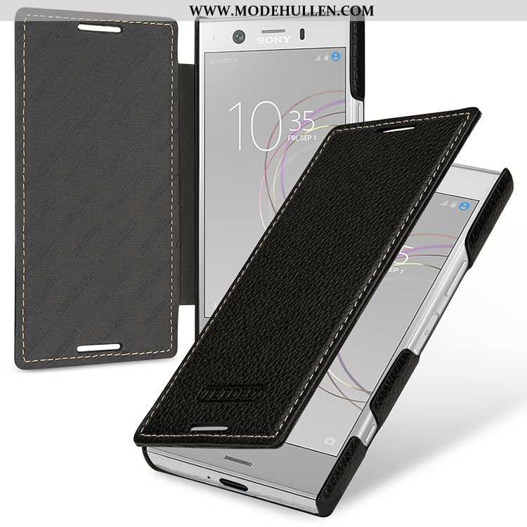 Hülle Sony Xperia Xz1 Compact Echt Leder Schutz Rot Anti-sturz Case Folio Handy Rote