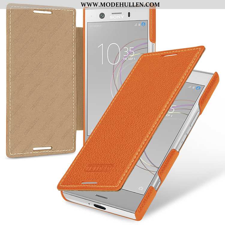 Hülle Sony Xperia Xz1 Compact Echt Leder Schutz Rot Anti-sturz Case Folio Handy Rote