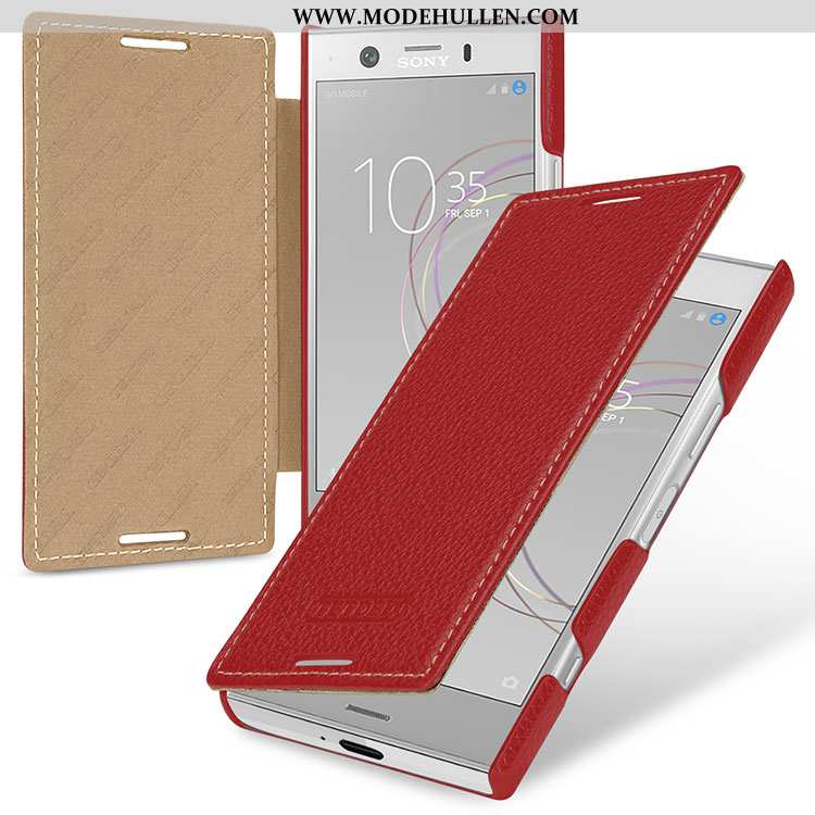 Hülle Sony Xperia Xz1 Compact Echt Leder Schutz Rot Anti-sturz Case Folio Handy Rote