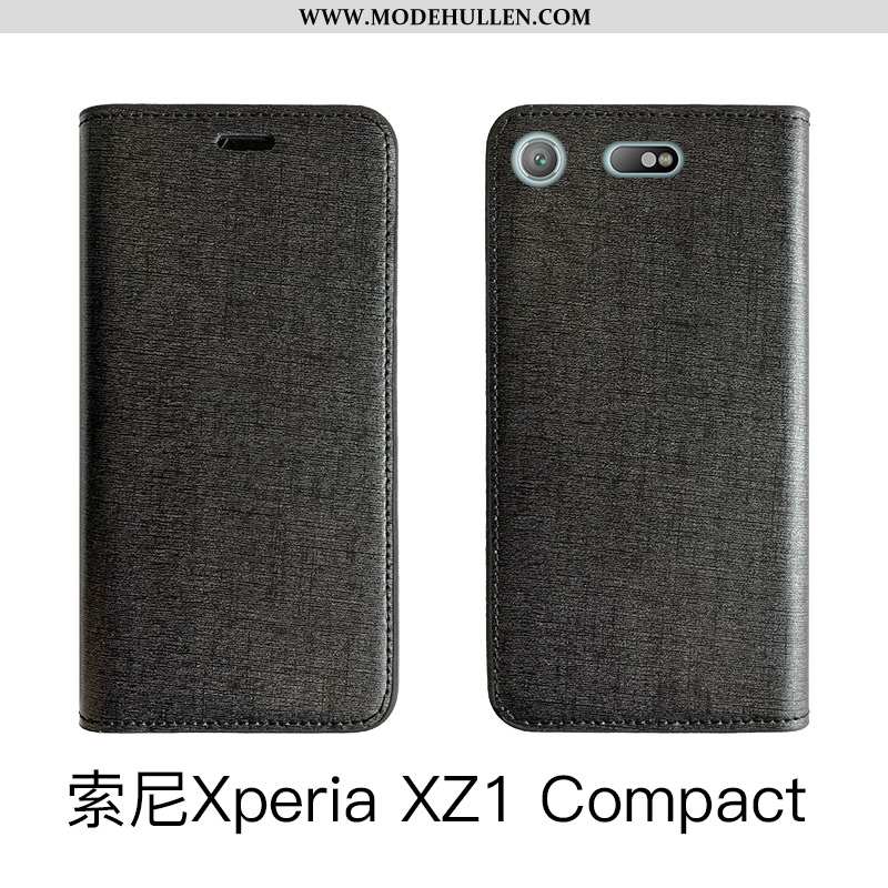 Hülle Sony Xperia Xz1 Compact Luxus Echt Leder Handy Anti-sturz Clamshell Case Schutz Schwarz