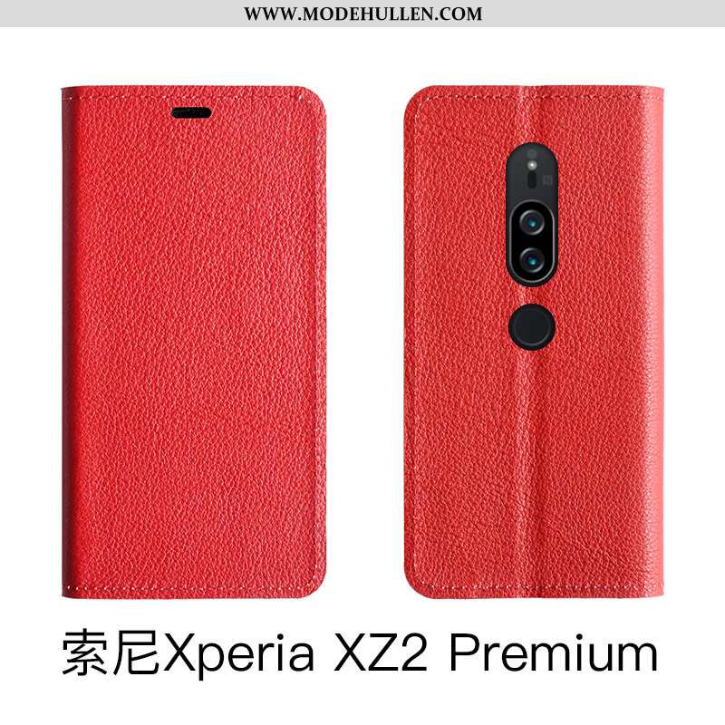 Hülle Sony Xperia Xz2 Premium Echt Leder Rot Handy Folio Rote