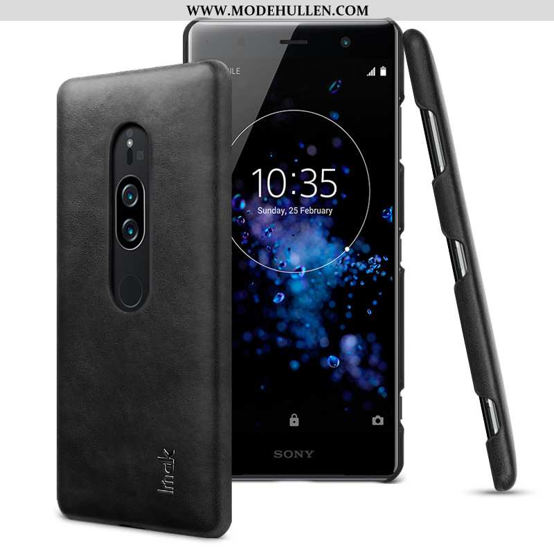 Hülle Sony Xperia Xz2 Premium Nubuck Leder Schwarz Handy Case Denim