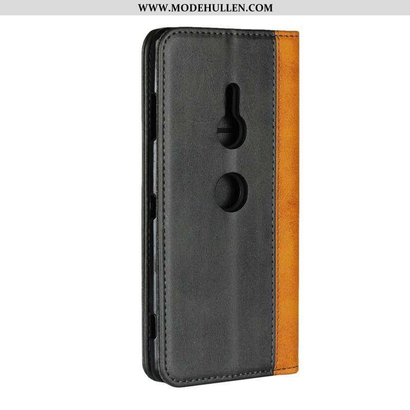 Hülle Sony Xperia Xz3 Retro Schutz Lederhülle Anti-sturz Schwarz Handy