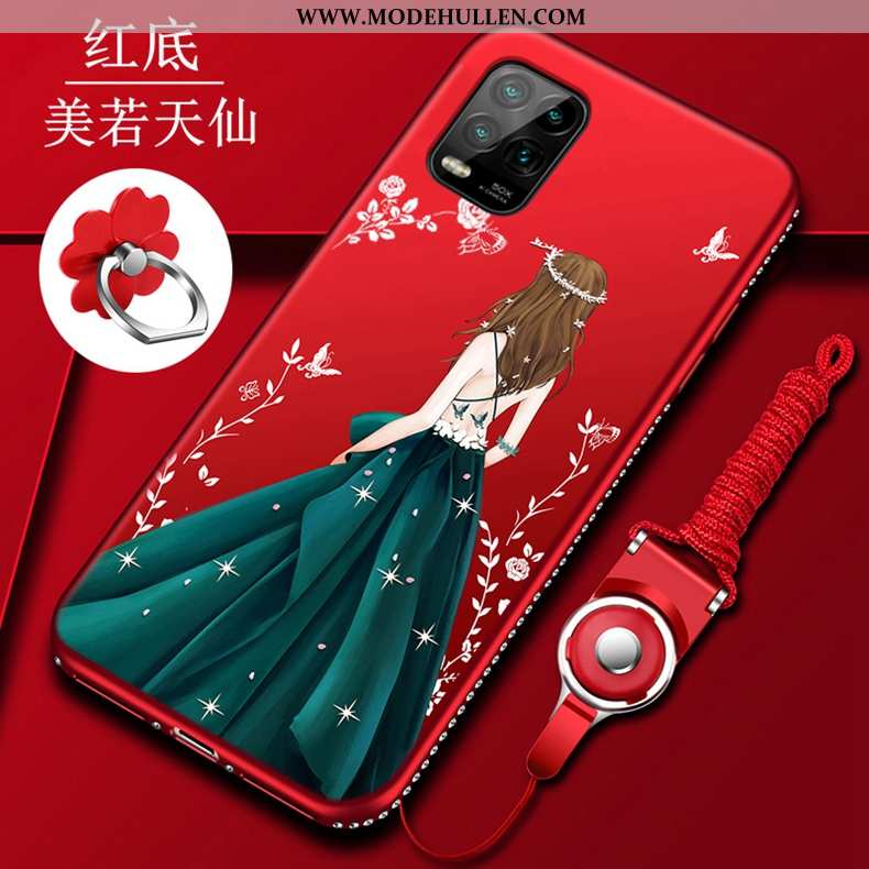 Hülle Xiaomi Mi 10 Lite Dünne Silikon Mini Persönlichkeit Netto Rot Nubuck Handy Rote