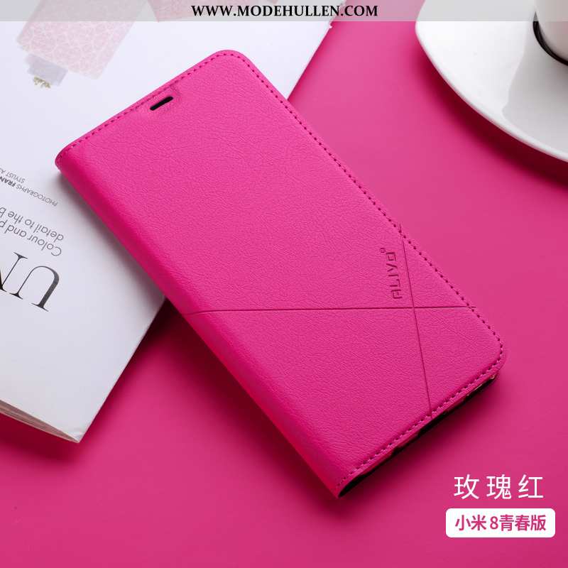 Hülle Xiaomi Mi 8 Lite Lederhülle Transparent Rosa Clamshell Schutz Weiche Anti-sturz