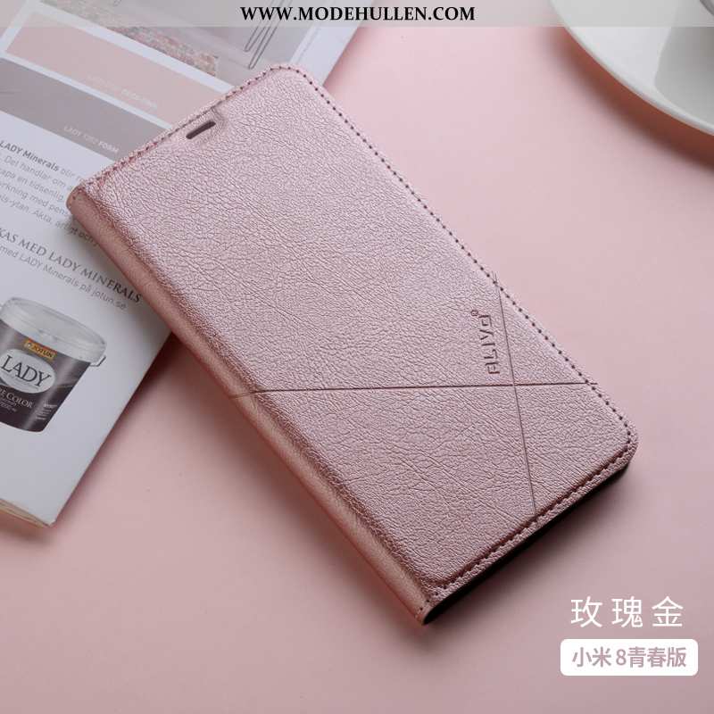 Hülle Xiaomi Mi 8 Lite Lederhülle Transparent Rosa Clamshell Schutz Weiche Anti-sturz