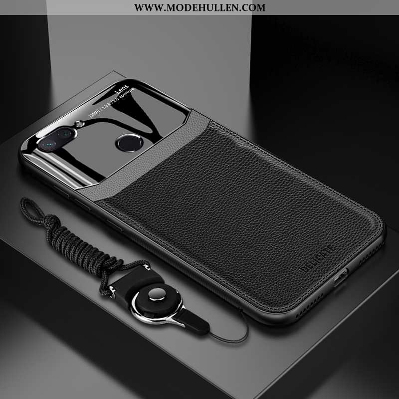 Hülle Xiaomi Mi 8 Lite Muster Weiche Lederhülle Handy Anti-sturz Case Glas Schwarz