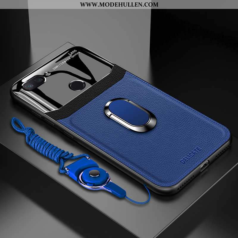 Hülle Xiaomi Mi 8 Lite Muster Weiche Lederhülle Handy Anti-sturz Case Glas Schwarz