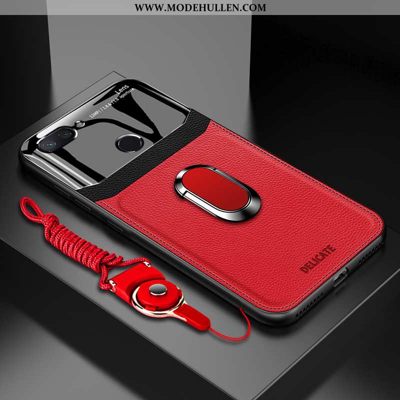 Hülle Xiaomi Mi 8 Lite Muster Weiche Lederhülle Handy Anti-sturz Case Glas Schwarz