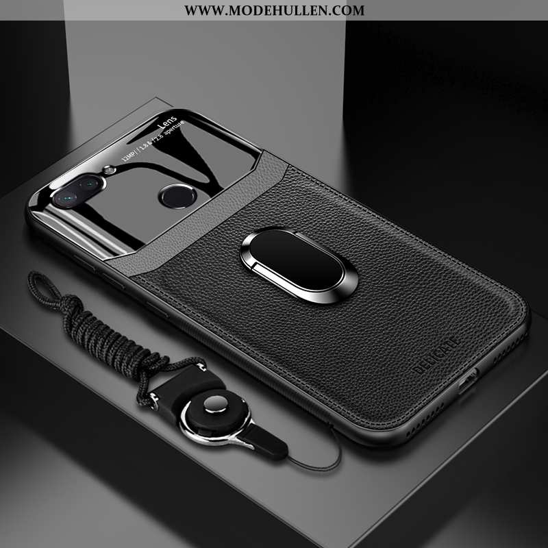 Hülle Xiaomi Mi 8 Lite Muster Weiche Lederhülle Handy Anti-sturz Case Glas Schwarz