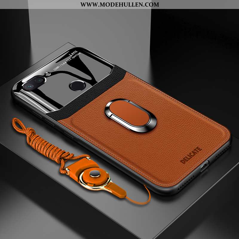 Hülle Xiaomi Mi 8 Lite Muster Weiche Lederhülle Handy Anti-sturz Case Glas Schwarz