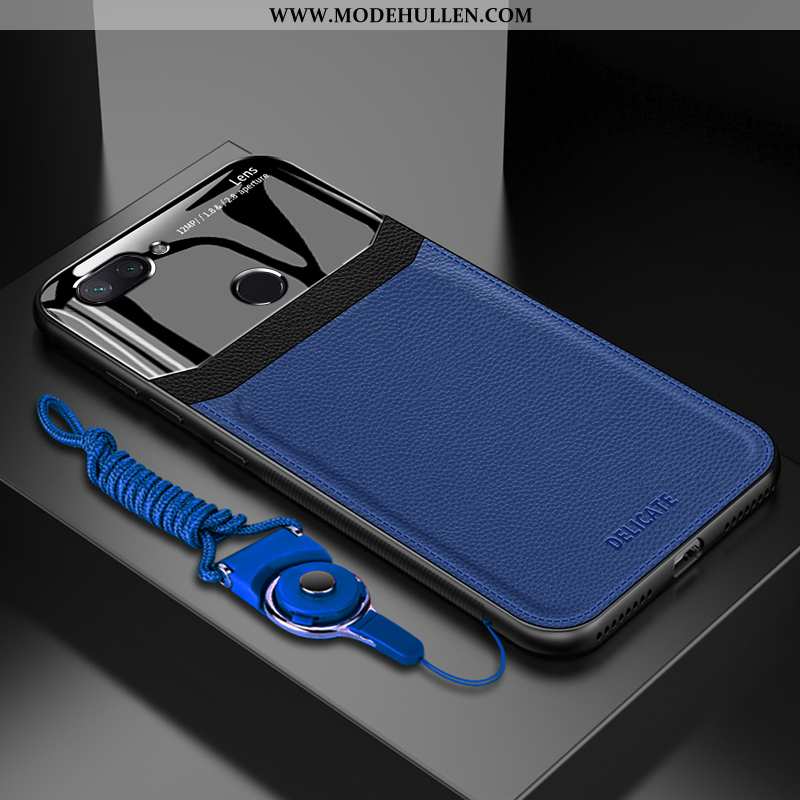 Hülle Xiaomi Mi 8 Lite Muster Weiche Lederhülle Handy Anti-sturz Case Glas Schwarz