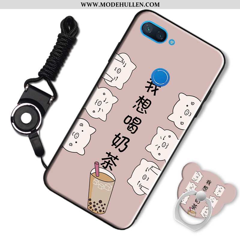 Hülle Xiaomi Mi 8 Lite Weiche Nubuck Handy Karikatur Schnalle Ring Weiß Weiße