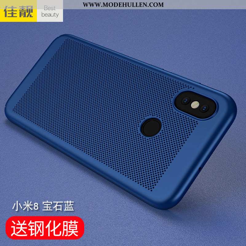 Hülle Xiaomi Mi 8 Nubuck Trend Case Mini Durchbrochenes Netto Rot Dunkelblau