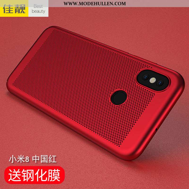 Hülle Xiaomi Mi 8 Nubuck Trend Case Mini Durchbrochenes Netto Rot Dunkelblau