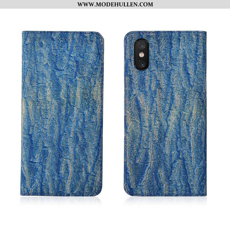 Hülle Xiaomi Mi 8 Pro Echt Leder Leder Jugend Einfassung Mini Neu Blau