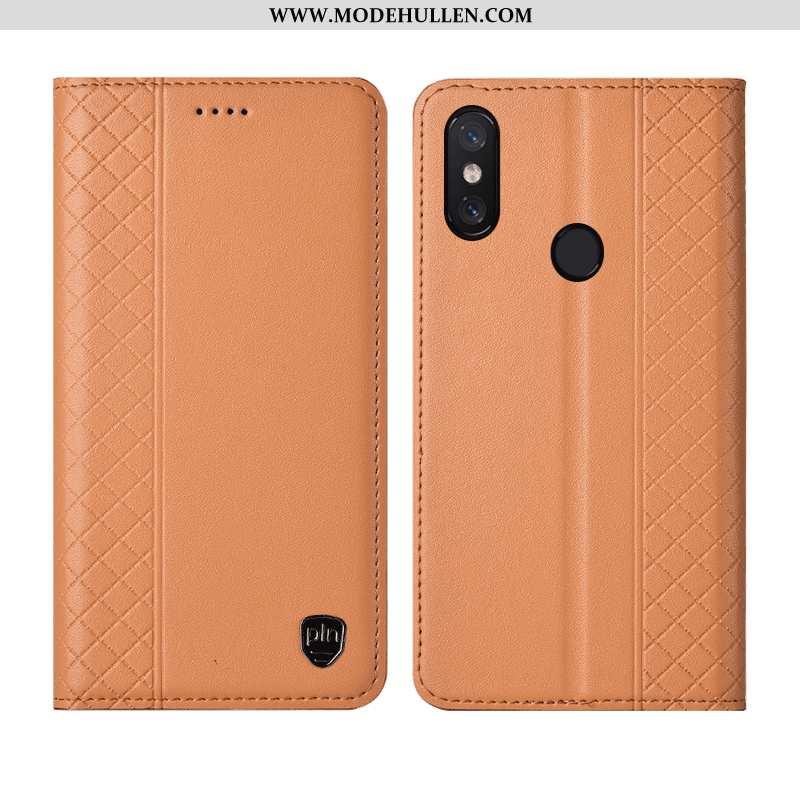 Hülle Xiaomi Mi 8 Pro Echt Leder Muster Gelb Handy Anti-sturz Kariert Gelbe