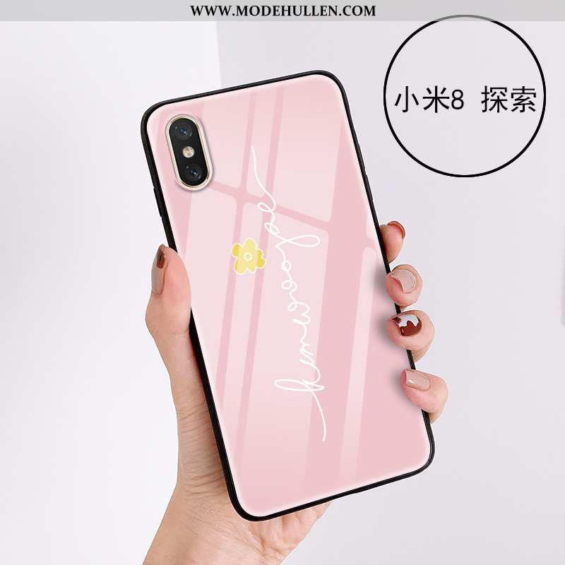 Hülle Xiaomi Mi 8 Pro Nette Muster Blumen Jugend Handy Mini Glas Rosa