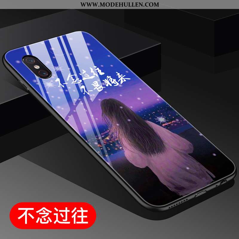 Hülle Xiaomi Mi 8 Pro Nette Muster Netto Rot Chinesische Art Glas Blau Mini