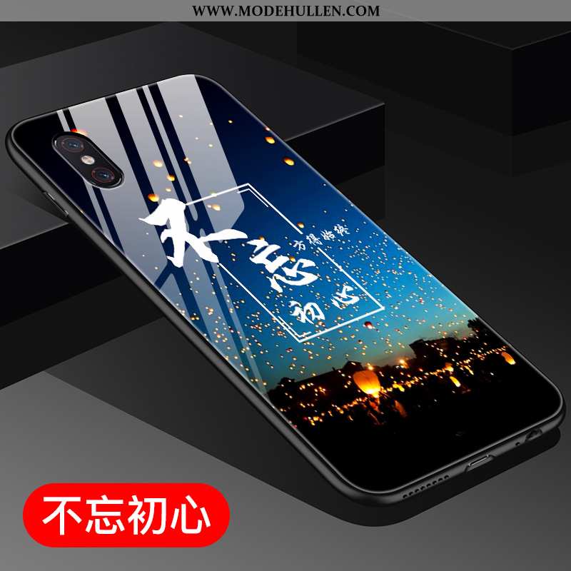 Hülle Xiaomi Mi 8 Pro Nette Muster Netto Rot Chinesische Art Glas Blau Mini