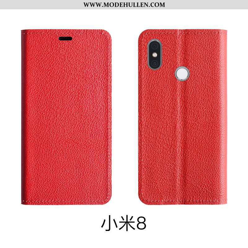 Hülle Xiaomi Mi 8 Schutz Lederhülle Muster Echt Leder Leder Rot Mini Rosa