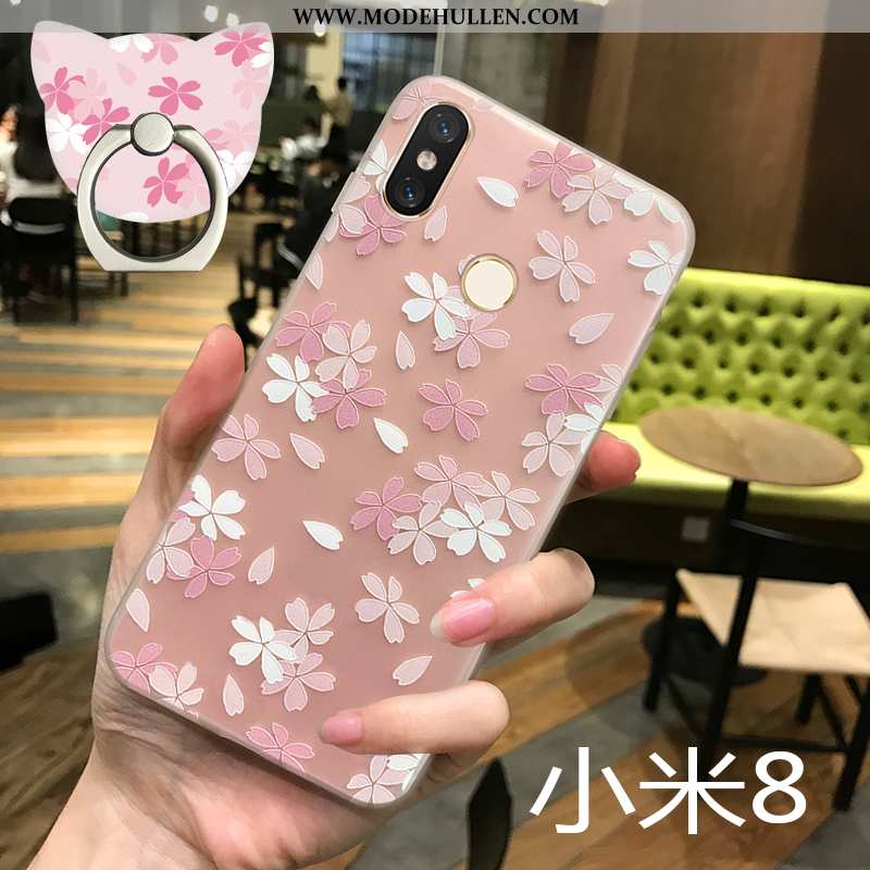 Hülle Xiaomi Mi 8 Super Weiche Rosa Transparent Anti-sturz Nubuck Muster