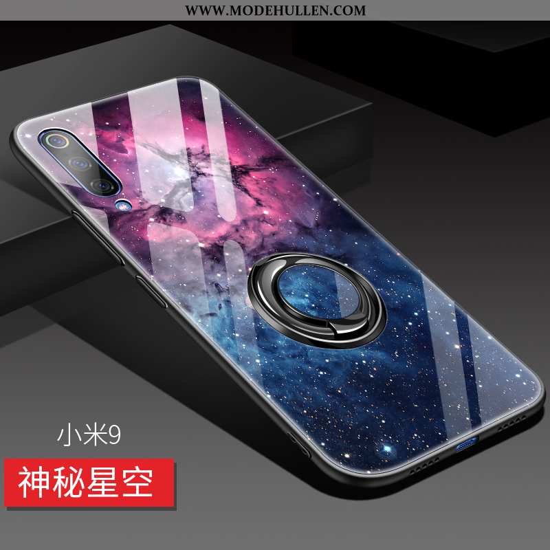 Hülle Xiaomi Mi 9 Glas Nubuck Blau Einfassung Anti-sturz Case Netto Rot