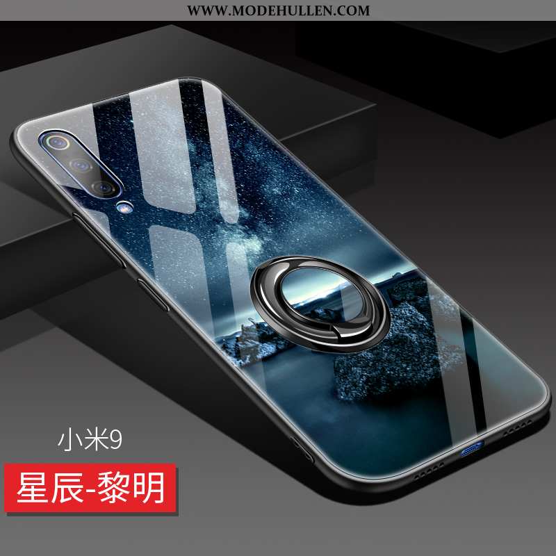 Hülle Xiaomi Mi 9 Glas Nubuck Blau Einfassung Anti-sturz Case Netto Rot