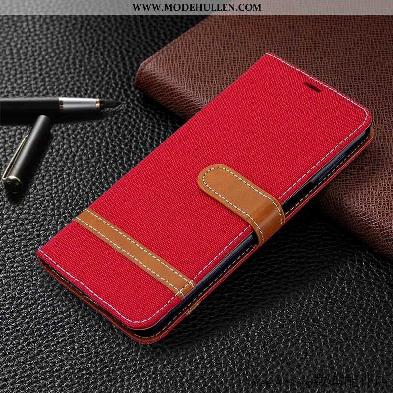 Hülle Xiaomi Mi 9 Lederhülle Folio Karte Denim Handy Dunkelblau Rot