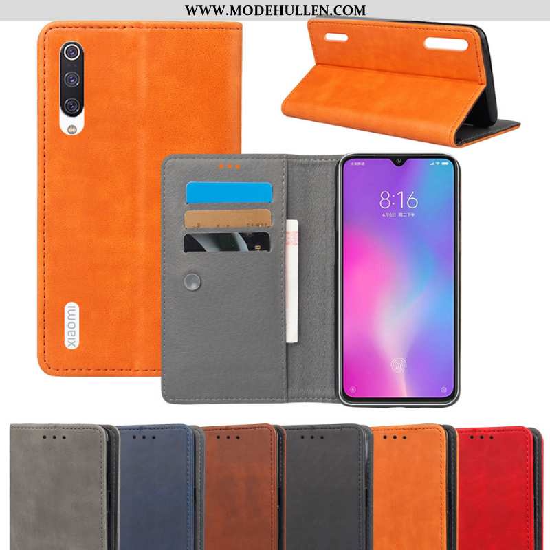 Hülle Xiaomi Mi 9 Lite Lederhülle Geldbörse Orange Mini Handy Folio