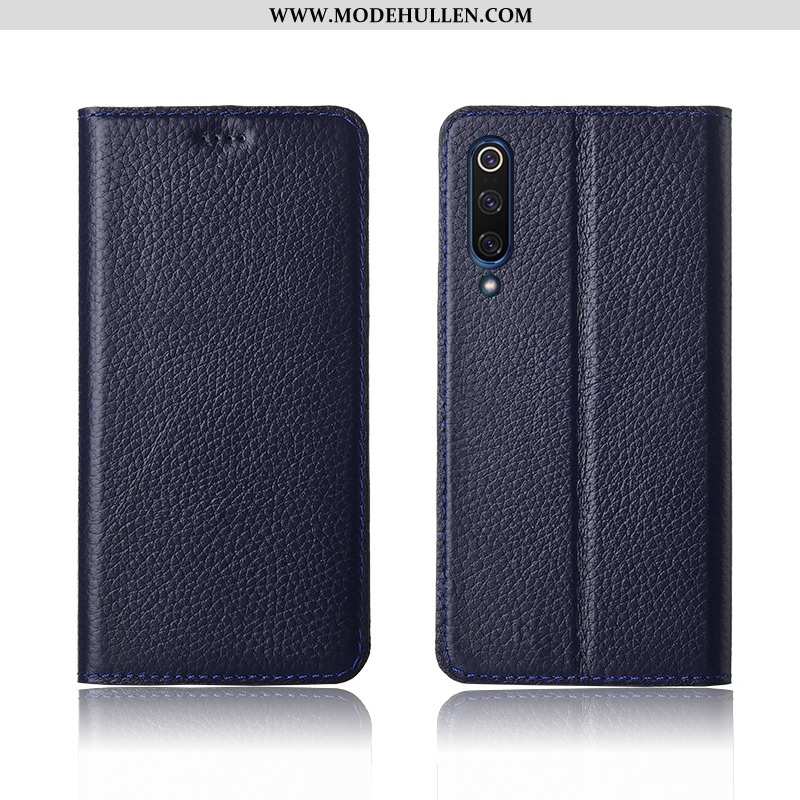 Hülle Xiaomi Mi 9 Lite Weiche Silikon Litchi Echt Leder Case Muster Braun