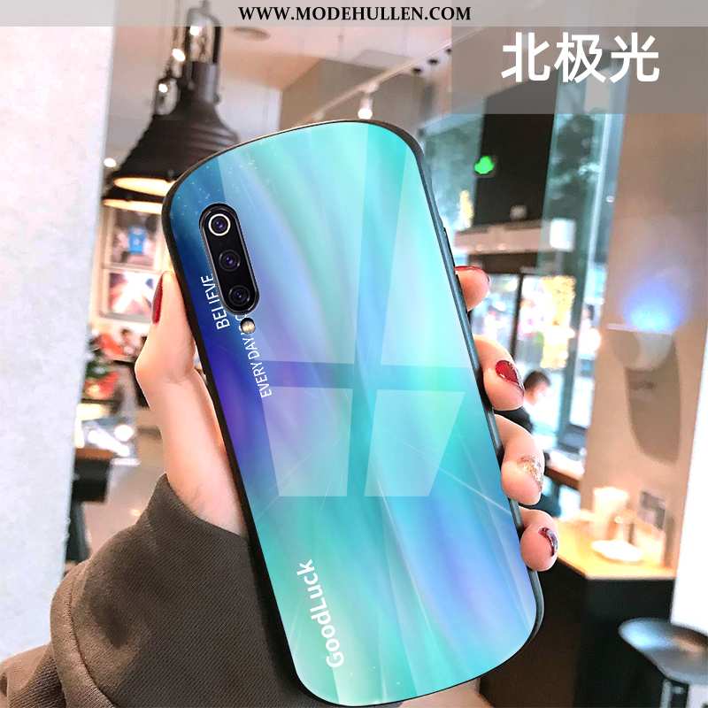 Hülle Xiaomi Mi 9 Mode Persönlichkeit Einfassung Glas Netto Rot Handy Schutz Blau