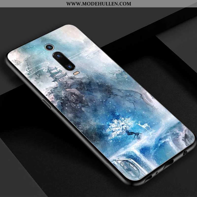 Hülle Xiaomi Mi 9t Glas Retro Blau Rot Chinesische Art Handy