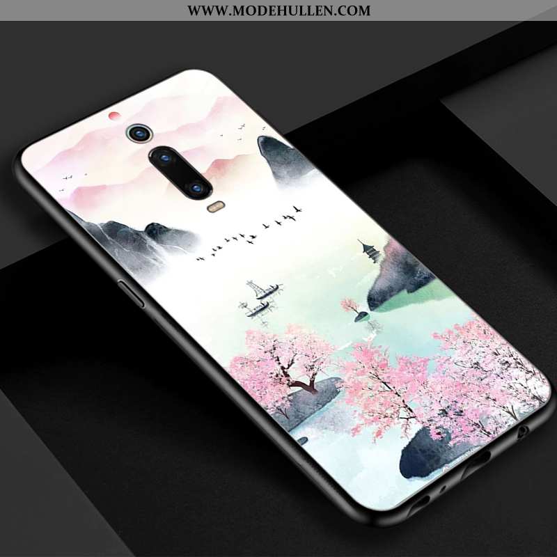 Hülle Xiaomi Mi 9t Glas Retro Blau Rot Chinesische Art Handy