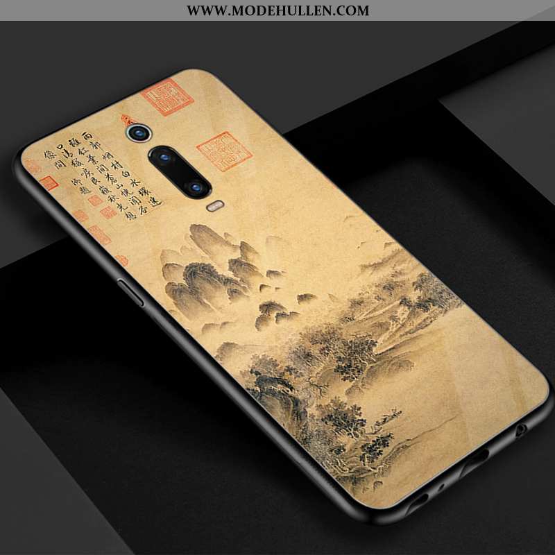 Hülle Xiaomi Mi 9t Glas Retro Blau Rot Chinesische Art Handy