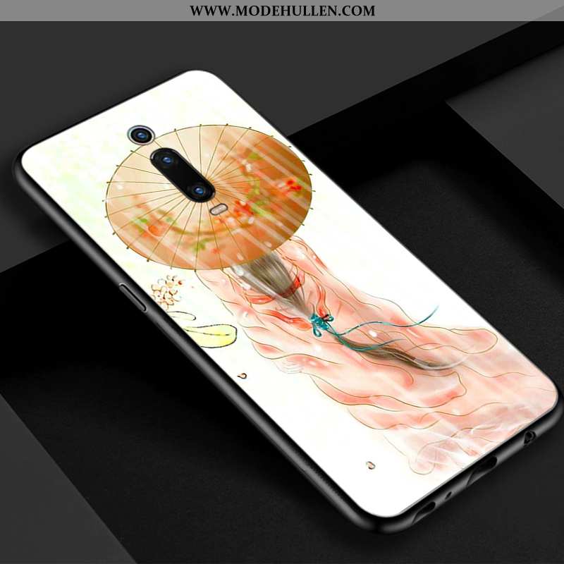 Hülle Xiaomi Mi 9t Glas Retro Blau Rot Chinesische Art Handy