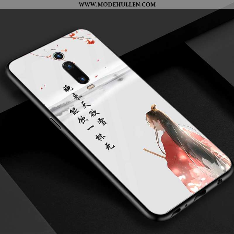 Hülle Xiaomi Mi 9t Glas Retro Blau Rot Chinesische Art Handy