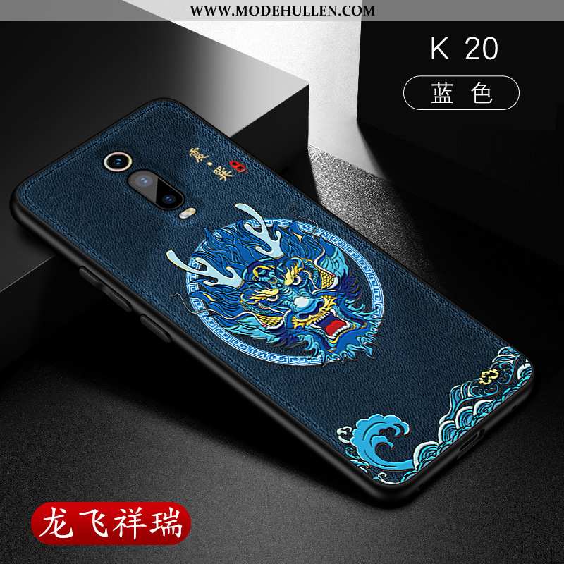 Hülle Xiaomi Mi 9t Leder Muster Anti-sturz Super Einfach Dünne Chinesische Art Blau