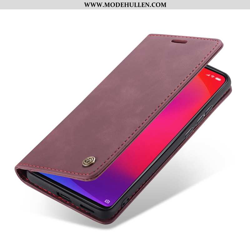 Hülle Xiaomi Mi 9t Lederhülle Handy Folio Karte Weinrot Mini Burgund