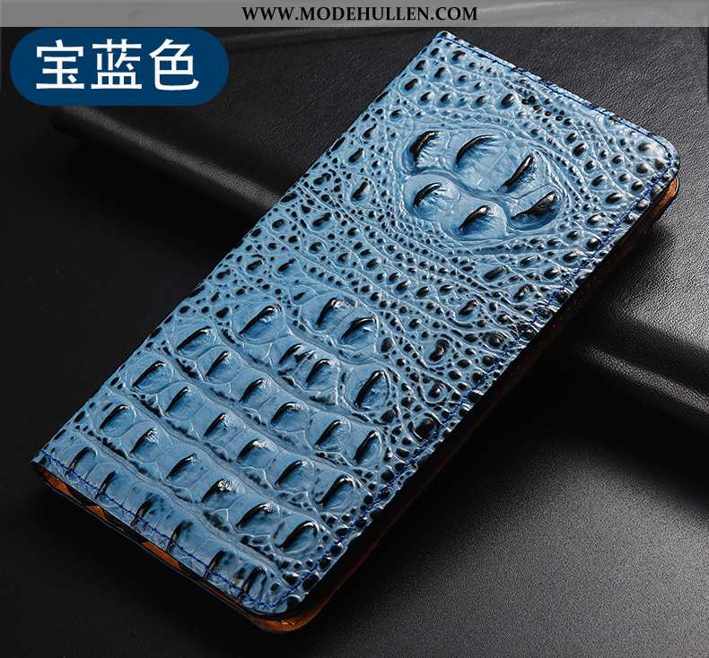 Hülle Xiaomi Mi 9t Pro Schutz Echt Leder Handy Rot Krokodilmuster Folio Blau