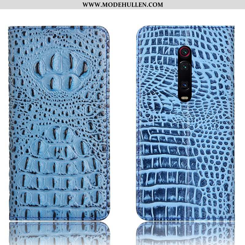 Hülle Xiaomi Mi 9t Pro Schutz Echt Leder Handy Rot Krokodilmuster Folio Blau
