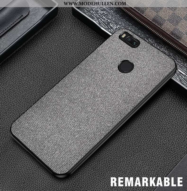 Hülle Xiaomi Mi A1 Silikon Schutz Stoff Grau Mini Case Nubuck