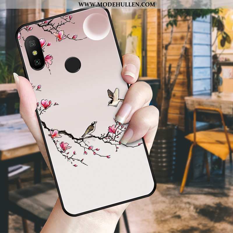 Hülle Xiaomi Mi A2 Lite Weiche Schutz Prägung Case Blumen Nubuck Blau