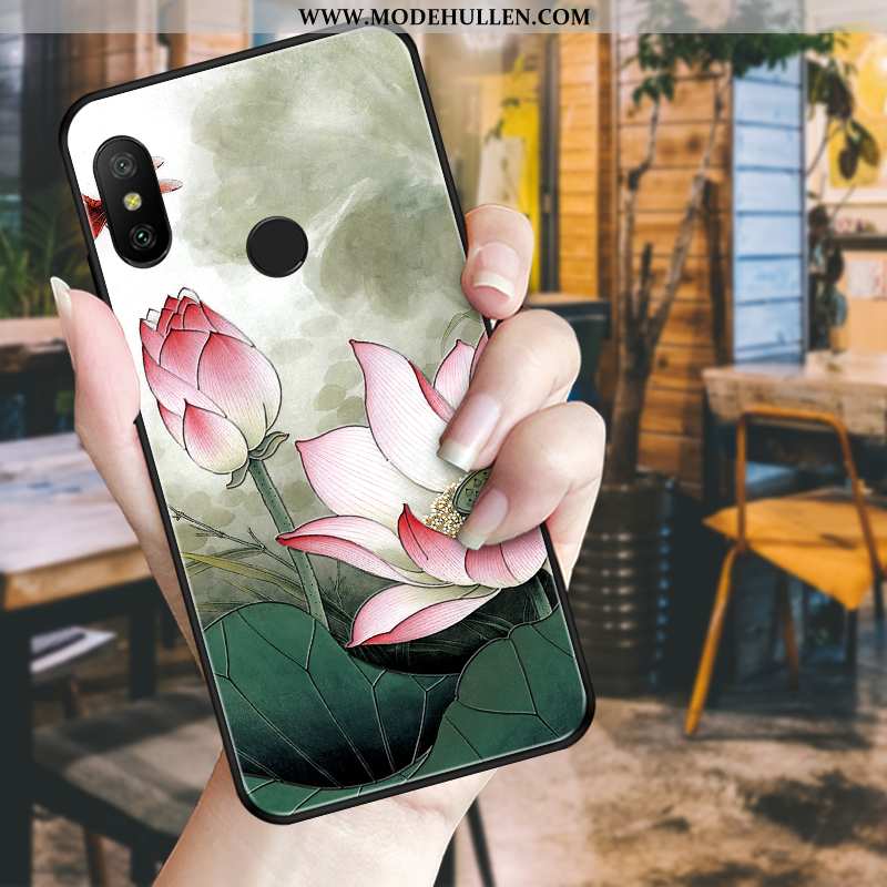 Hülle Xiaomi Mi A2 Lite Weiche Schutz Prägung Case Blumen Nubuck Blau