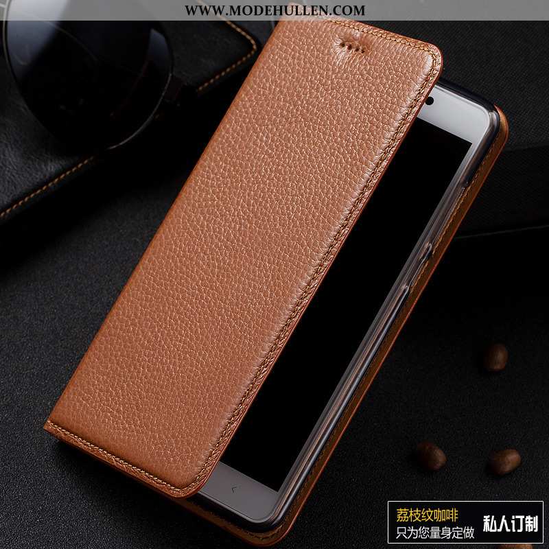 Hülle Xiaomi Mi A2 Schutz Lederhülle Handy Litchi Case Mini Braun