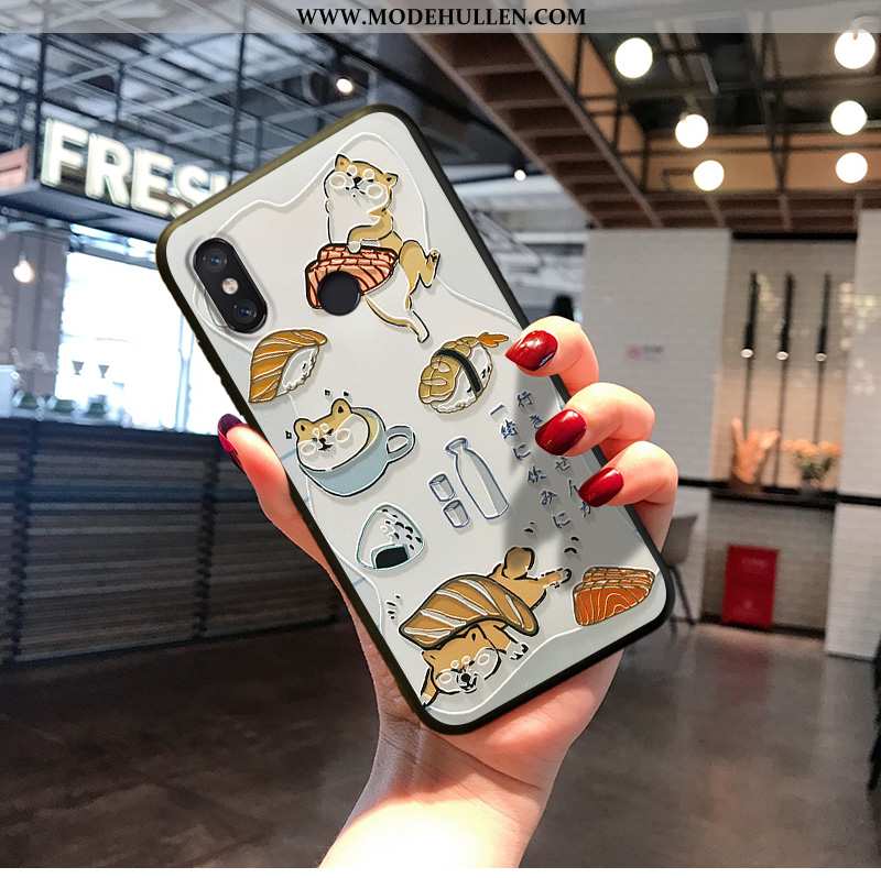 Hülle Xiaomi Mi A2 Weiche Nubuck Kreativ Schwarz Nette Karikatur Weiße